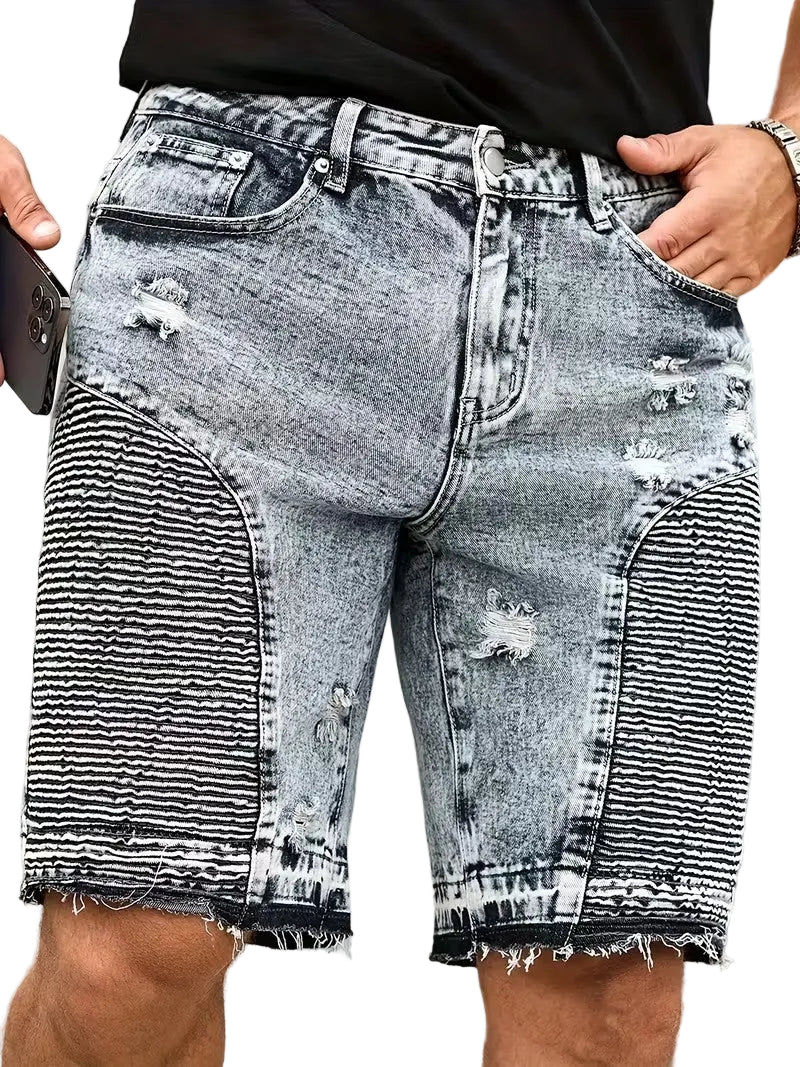 Men's Acid-Wash Shorts with Ribbed Leg Panels
