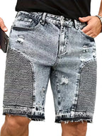 Men's Acid-Wash Shorts with Ribbed Leg Panels
