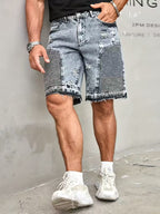 Men's Acid-Wash Shorts with Ribbed Leg Panels