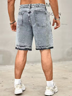 Men's Acid-Wash Shorts with Ribbed Leg Panels