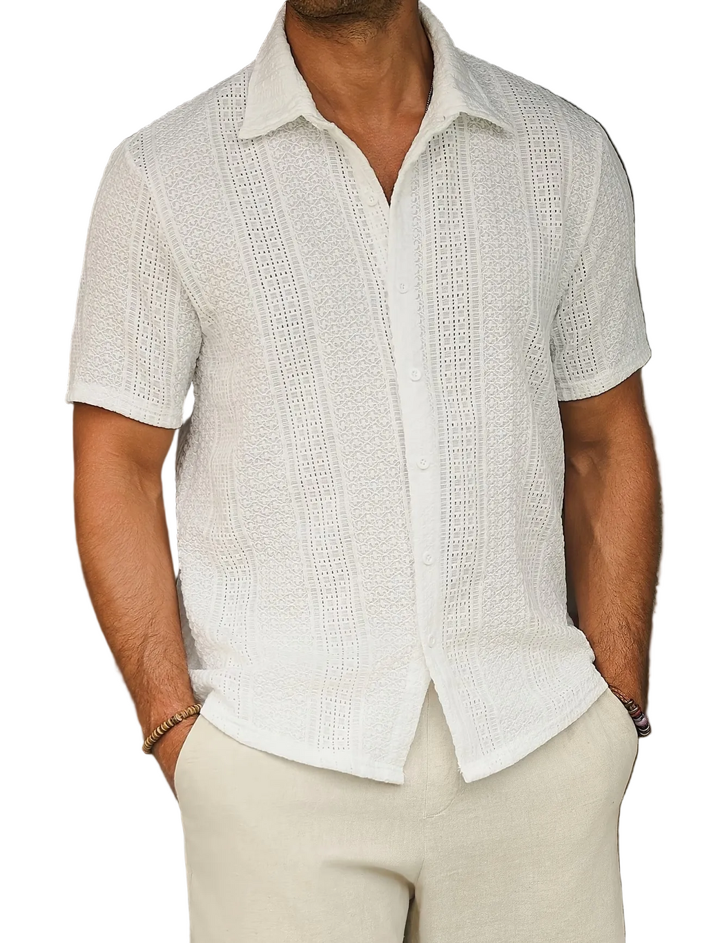 Men's Button-Down Shirt with Textured Stripe Pattern