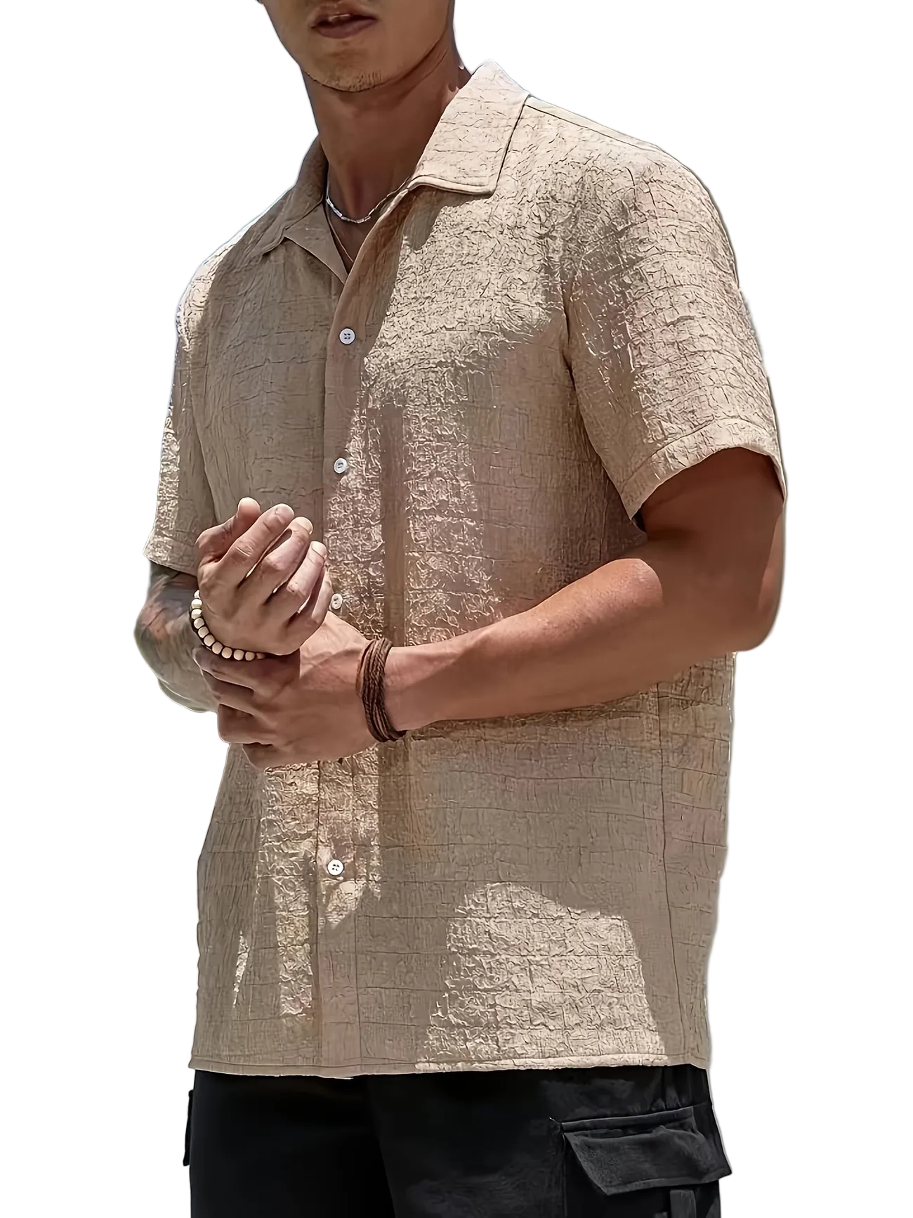 Men's Button-Down Shirt with Textured Surface