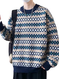 Men's Crewneck Sweater with Geometric Knit Pattern