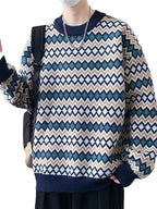 Men's Crewneck Sweater with Geometric Knit Pattern