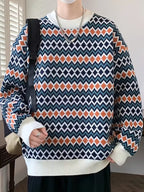 Men's Crewneck Sweater with Geometric Knit Pattern