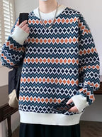 Men's Crewneck Sweater with Geometric Knit Pattern