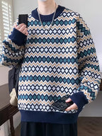 Men's Crewneck Sweater with Geometric Knit Pattern