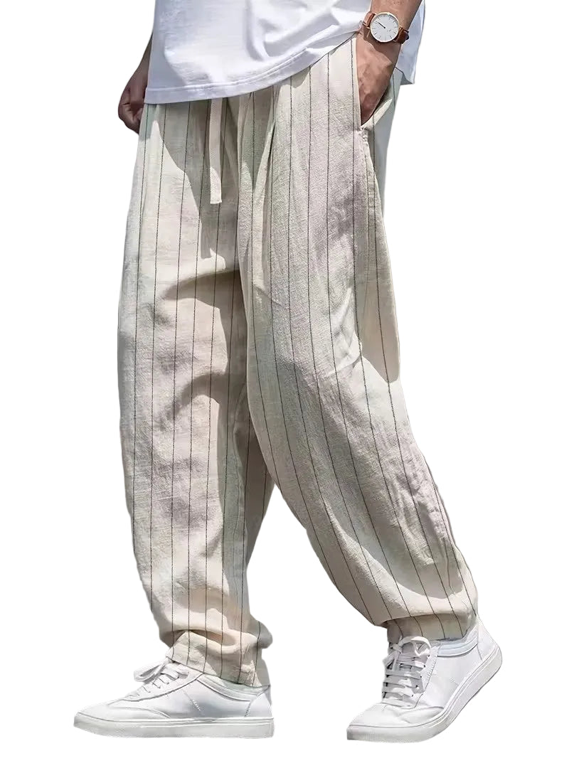 Men's Pinstripe Pants with Drawstring Waist