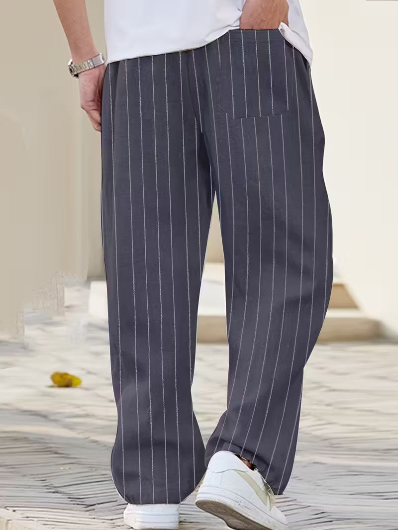 Men's Pinstripe Pants with Drawstring Waist