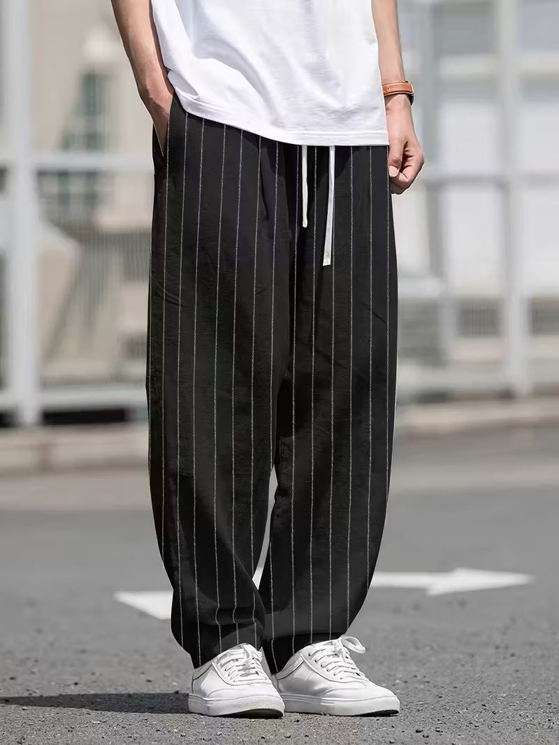 Men's Pinstripe Pants with Drawstring Waist