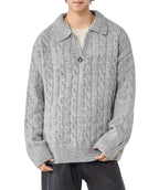 Men's Polo Collar Sweater with Cable Knit Pattern