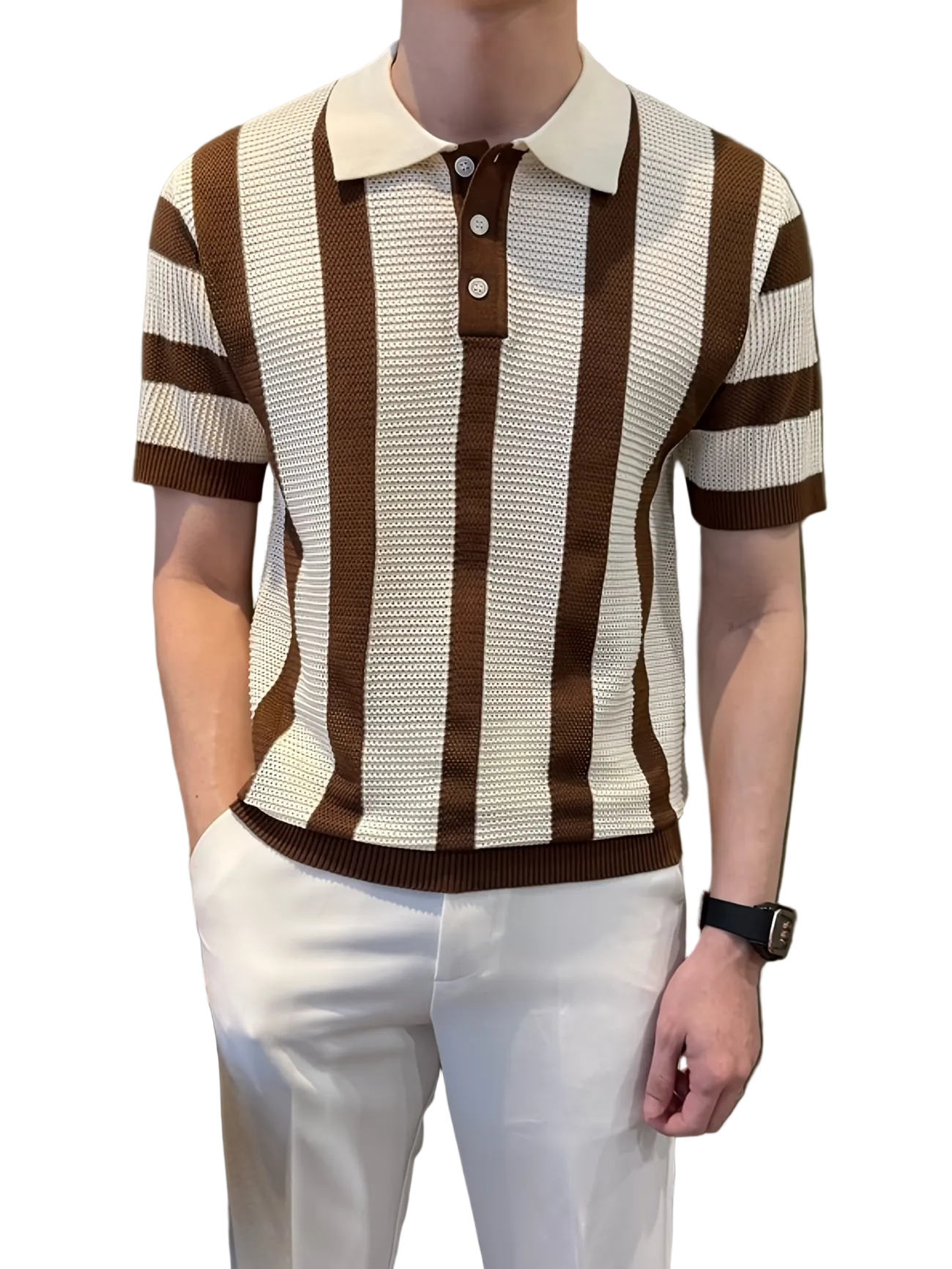 Men's Polo Shirt with Vertical Stripe Pattern