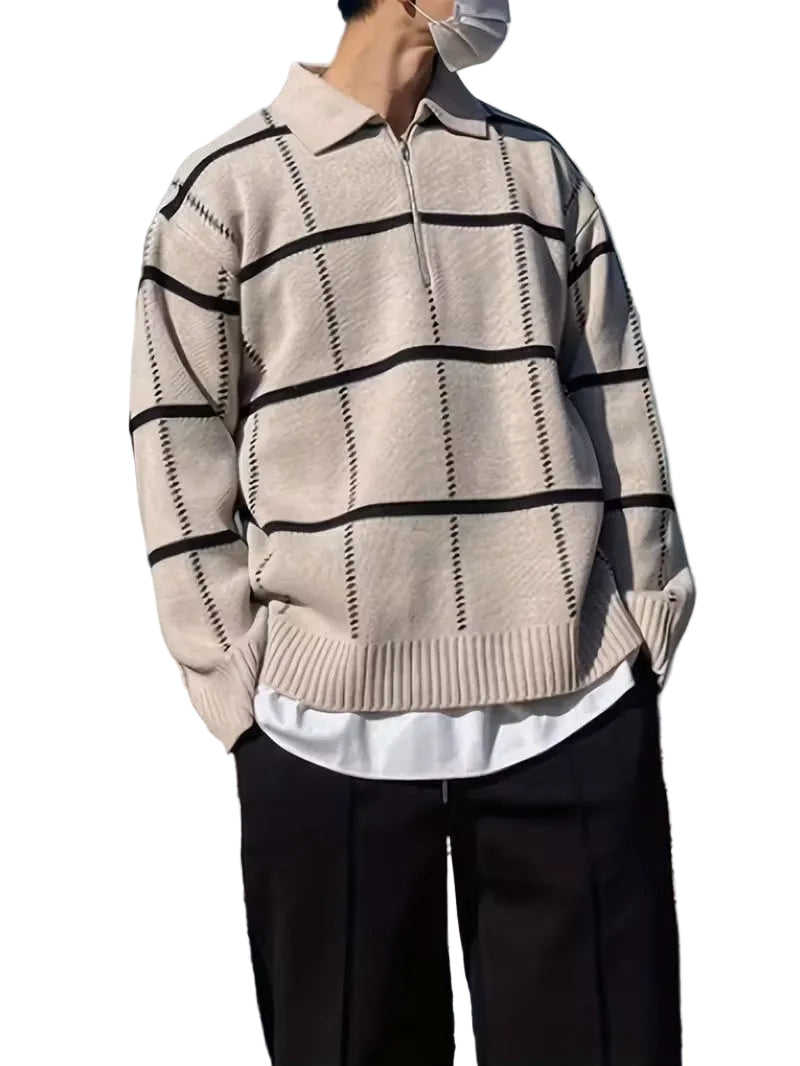 Men's Quarter-Zip Sweater with Striped Pattern