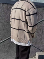 Men's Quarter-Zip Sweater with Striped Pattern