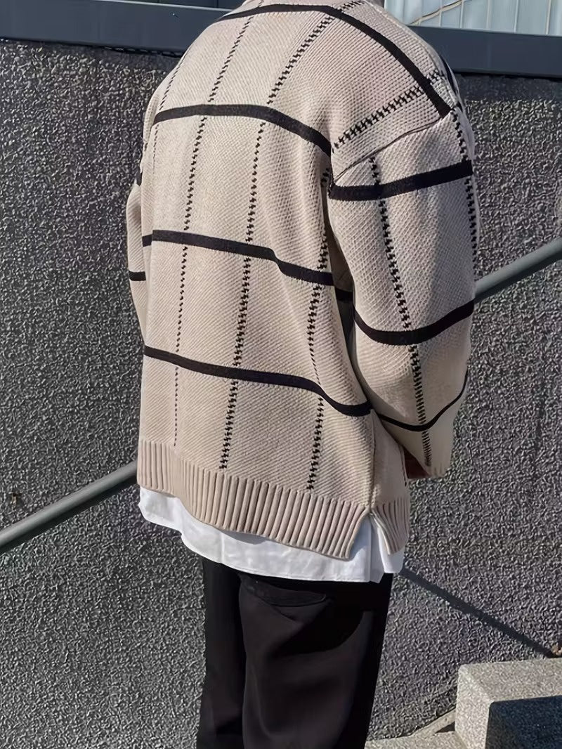 Men's Quarter-Zip Sweater with Striped Pattern