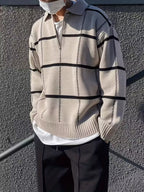 Men's Quarter-Zip Sweater with Striped Pattern