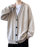 Men's V-Neck Cardigan with Cable Knit Pattern