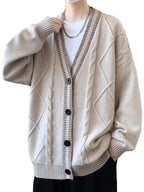 Men's V-Neck Cardigan with Cable Knit Pattern