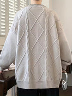 Men's V-Neck Cardigan with Cable Knit Pattern