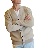 Men's V-Neck Cardigan with Ribbed Knit Texture