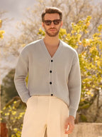 Men's V-Neck Cardigan with Ribbed Knit Texture
